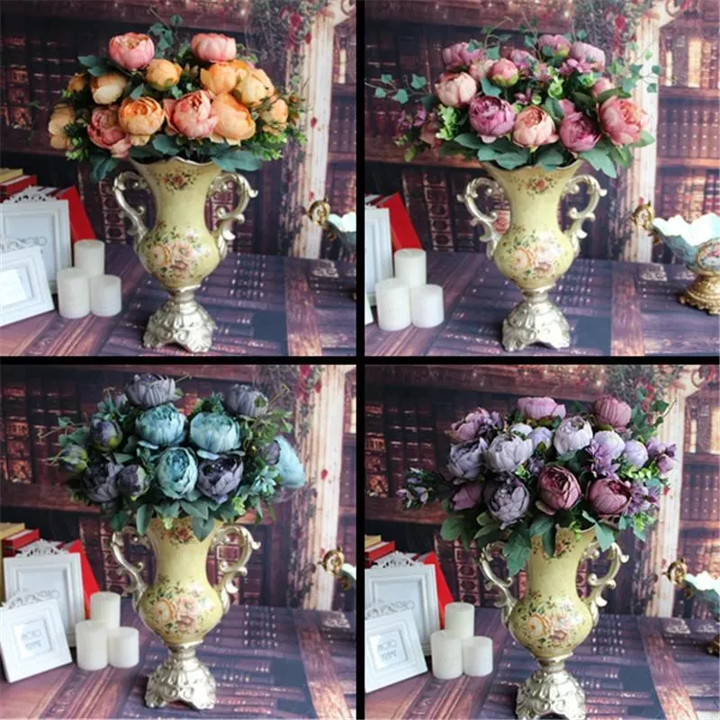 Wreaths Wholesale Artificial Fake Peony Silk Floral 12 Heads Flowers Bridal Flower Arrangement Home Wedding Table Party Decor Flores Arti