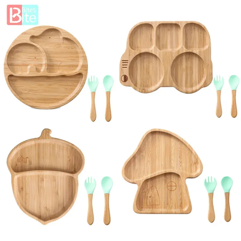 3 pièces en bois bébé alimentation vaisselle bambou enfants bol avec ventouse diviseur nourriture enfants cadeaux de croissance NO A 231225