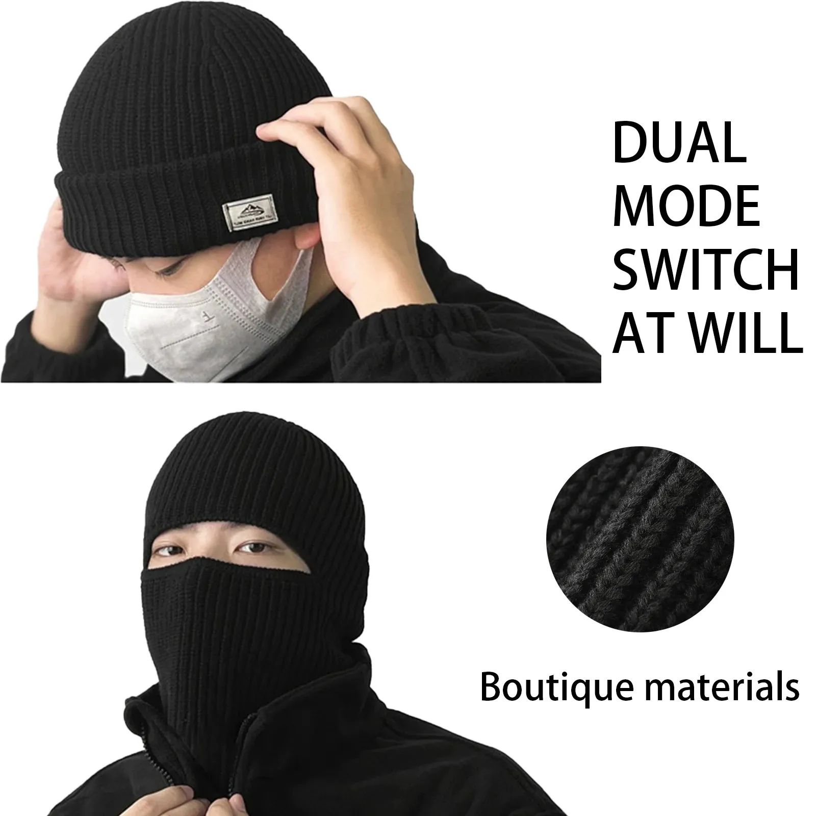 2023 2 em 1 máscara gorros homens inverno balaclava chapéu rosto escudo esqui bonnet tático ciclismo earmuffs boné de malha chapelaria 231225