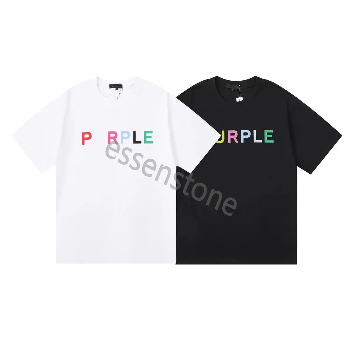 Purple-Brand 2024ss T-shirts Couleur Coton imprimé Lâche Casual Chemise à manches courtes pour hommes et femmes Tendance de haute qualité Tops US TAILLE S-XL