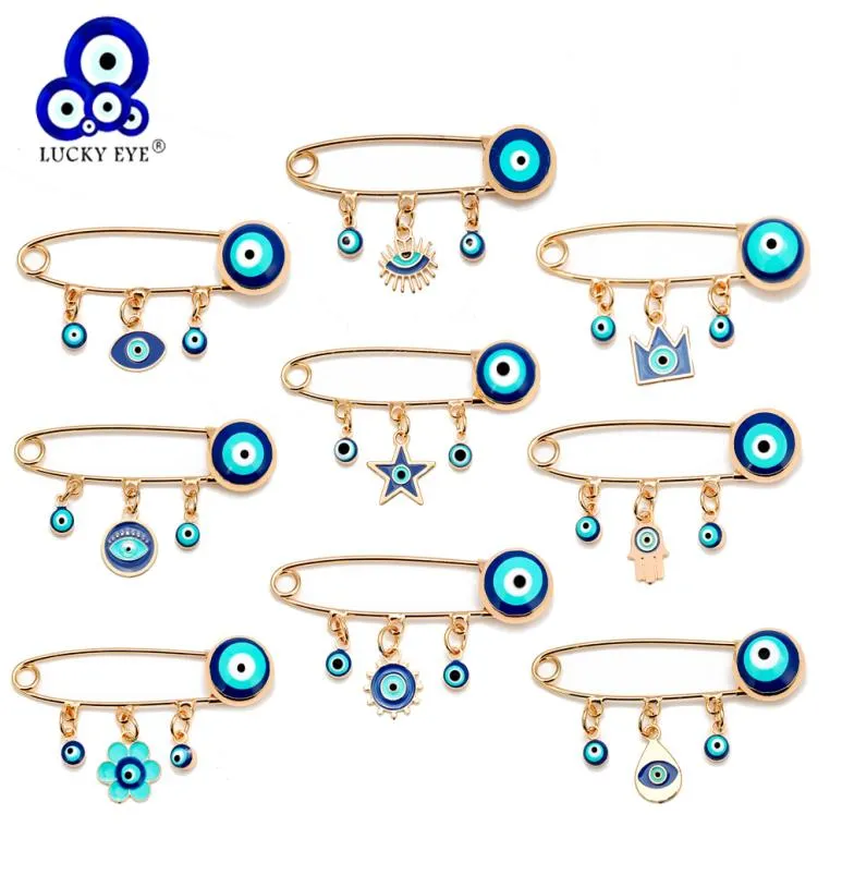 Jewelry Accessories Fashion JewelryBrooches Lucky Eye Blue Turkish Evil Eye Brooch Pin for Women Men Dropping Oil Flower Crown Sta5117908