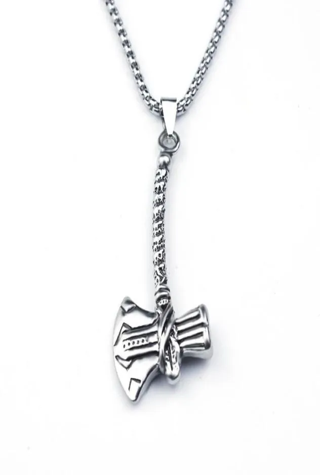 Łańcuchy Viking Men Naszyjnik Nordic Nordic Mitology Silver Color Design Rune Hatchet Butelka otwieracz Choker Charms6428288