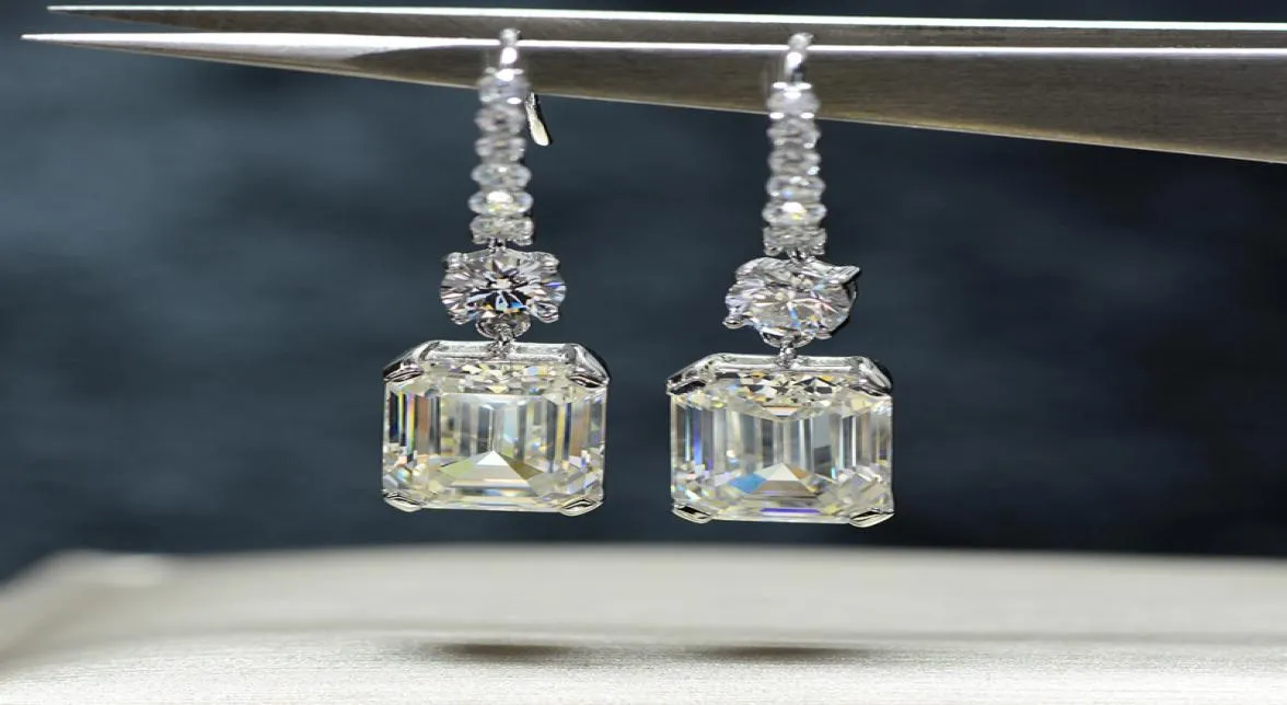 Luxury 925 Sterling Silver Created Moissanite Gemstone White Gold Drop Dangle Hook Earrings Fine Jewelry Gift Whole2427166