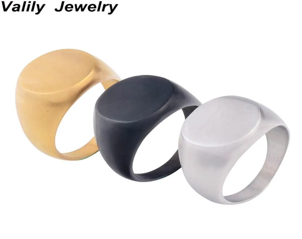 Valily Sieraden Men039s Zegelring Eenvoudige Ovale Matte Gouden Zegel Ringen Rvs fashion Ring voor Mannen Anel J7879023