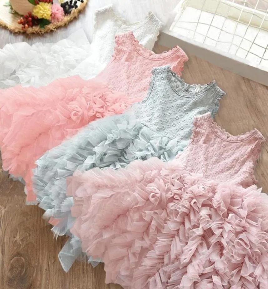 Summer Toddler Girl Dresses Kids Lace Flower Ball Gown Barn Girls Fluffy Cake Smash Dress Princess Party Clothing9670196