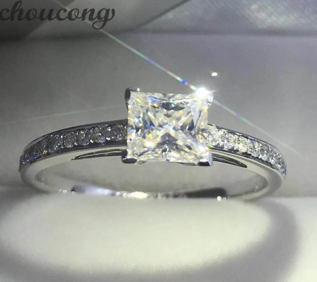 Choucong marca feminina 925 anel de prata esterlina princesa corte 1ct diamante noivado anéis de banda de casamento para mulher gift5783454