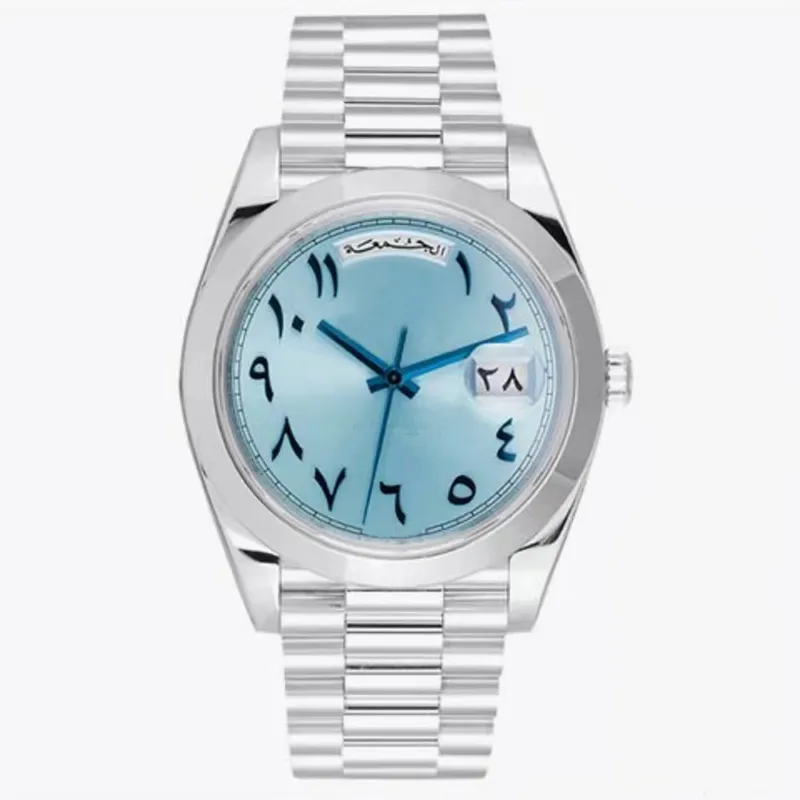 Дизайнерские часы Классические мужские мужские 41 мм Древний арабский день Дата Роскошные часы Автоматические часы Платиновый механизм Механические сапфировые наручные часы Sweeping Master R1