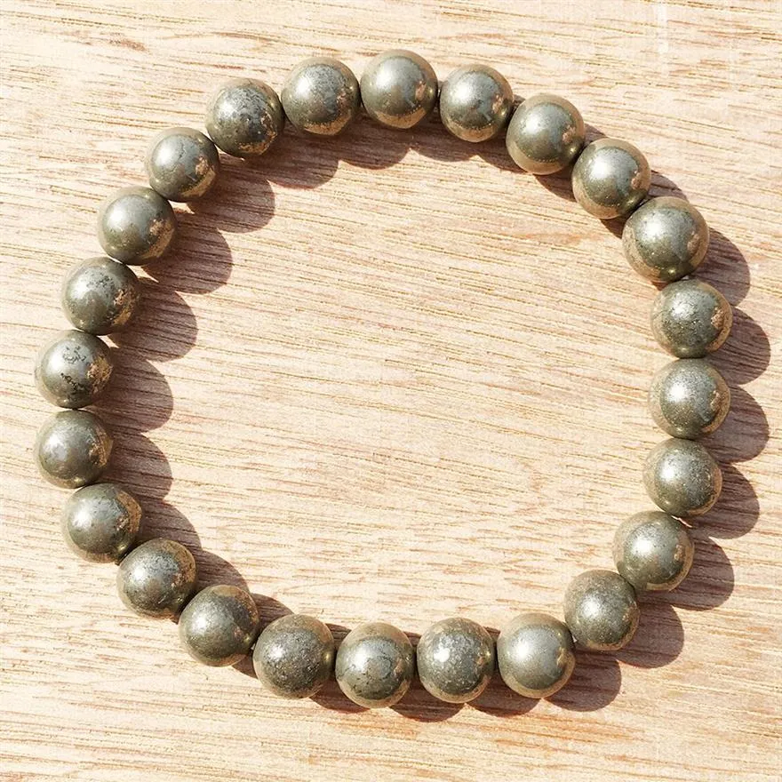 MG0387 8 mm Pyrite Stacking Bracelet Trendy Energy Bracelet for Women Throat Chakra Crystals Gemstone Bracelet Whole308n