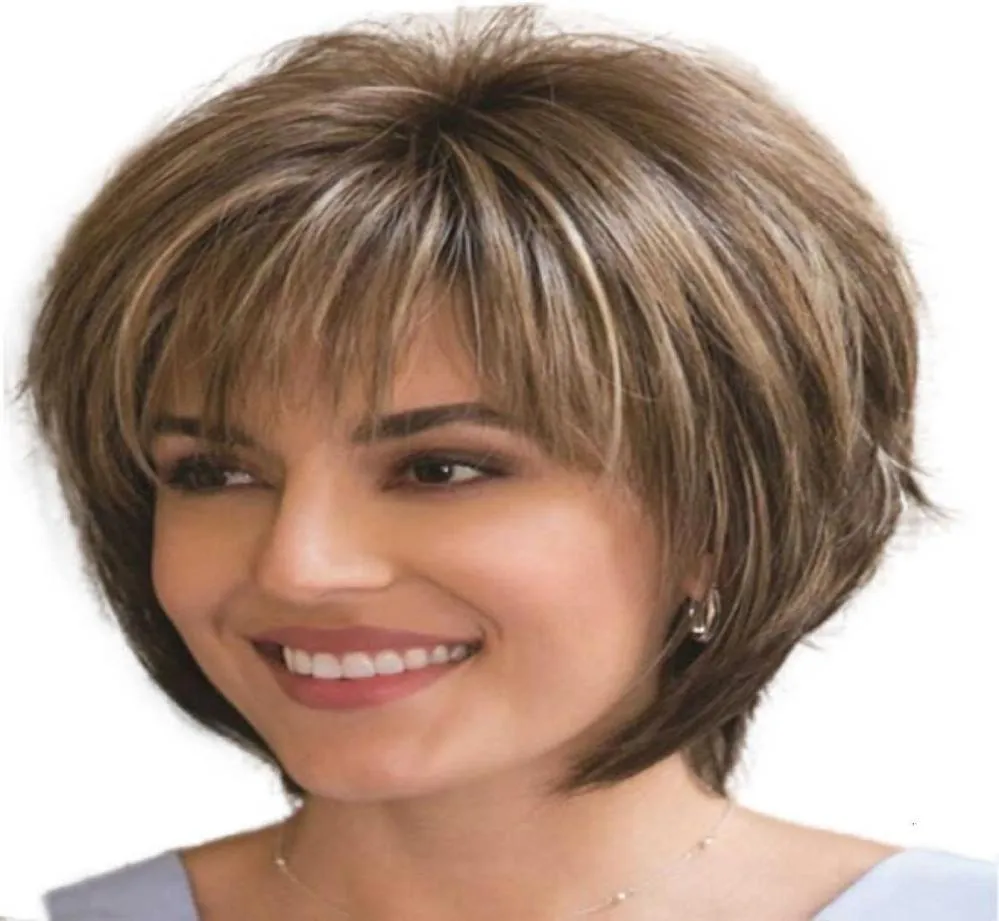 Ladi Perruque courte droite superposée Bob Mix and Match Marron Quotidien Cosplay Costume Bal Busins Cheveux Adapté aux femmes adultes10452567759501