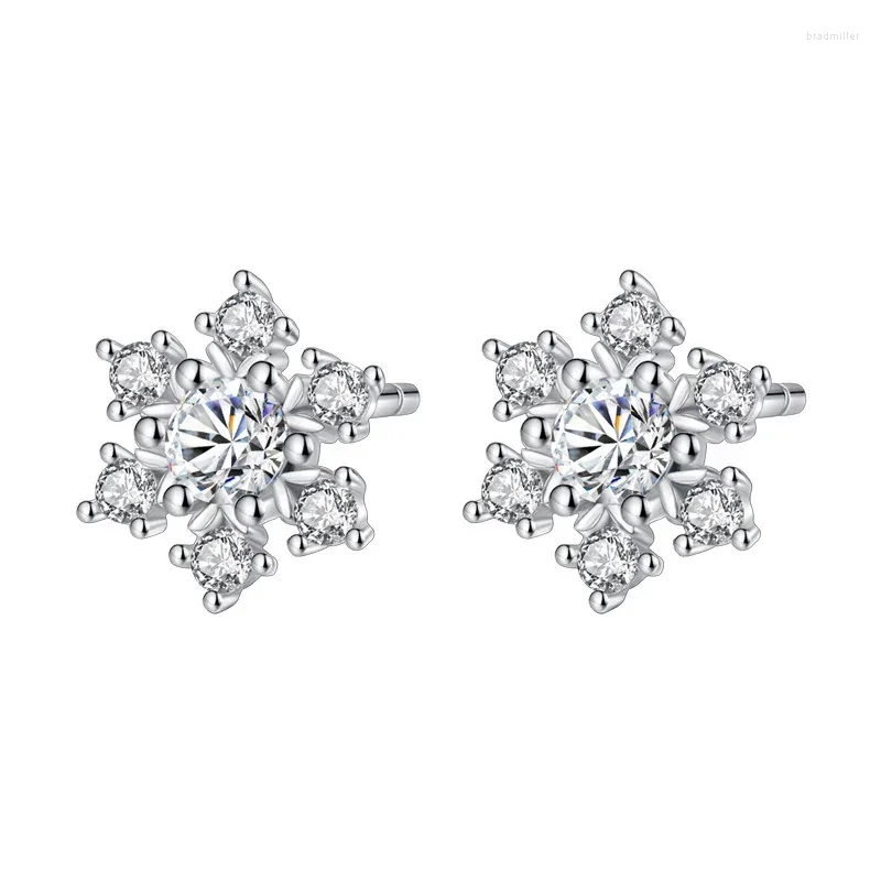 Orecchini a lobo Fashionn 925 Streling Argento Moissanite Diamante Fiocco di neve Orecchino penetrante per la fidanzata Regalo di compleanno femminile