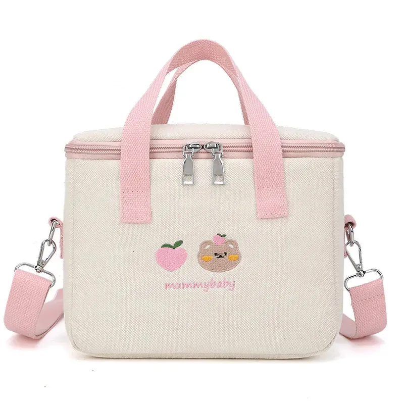 Cartoon Bear Mommy Bag Lunch Canvas Large Capacity Insulation Handbags Multifunctional Infant Thermo Bottles Mother Kids 231225