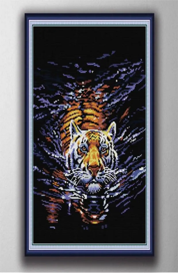 Tigre dans l'eau outils d'artisanat de point de croix faits à la main, ensembles de broderie, impression comptée sur toile DMC 14CT 11CT, peinture de décoration intérieure 2987983