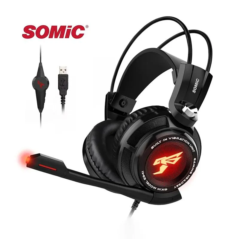 이어폰 Somic Gaming Headset 7.1 Sound Vibration PS5/PS4/PC/노트북/컴퓨터 G941 용 마이크 LED 조명 이어폰으로 사운드 헤드폰을 증폭시킵니다.