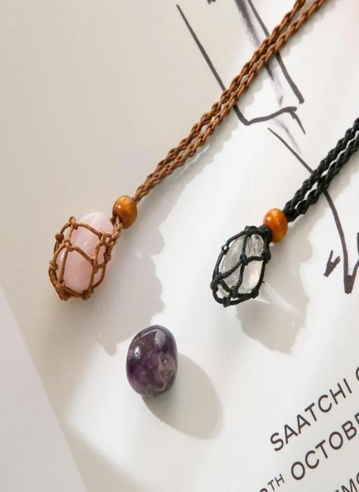 Chains Crystals Pendant Stone Holder Necklace Cord Handwoven Rope For Making Jewelry Creative Personality Natural Agate Net F3B51992045