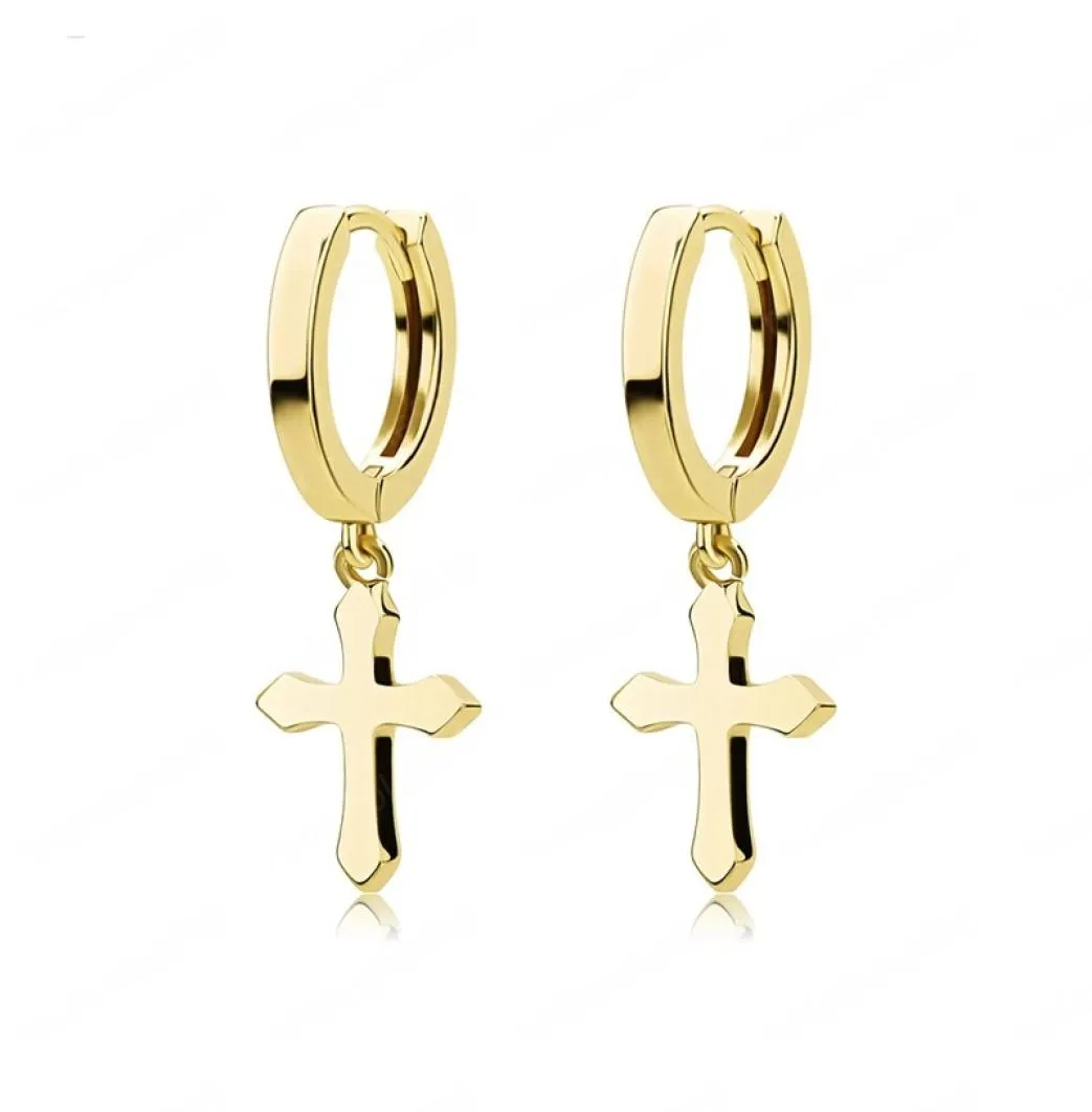 Boucle d'oreille en acier inoxydable classique Couleur d'or minimaliste pending croix de cerceaux pour hommes bijoux femmes 8417286