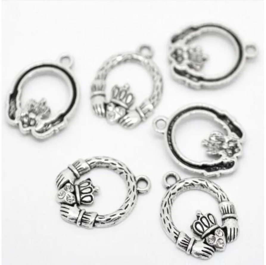 Entier 100 pièces Antique ton argent strass Claddagh anneau pendentifs à breloque 25x18mm résultats de bijoux faisant bricolage entier J05066157958