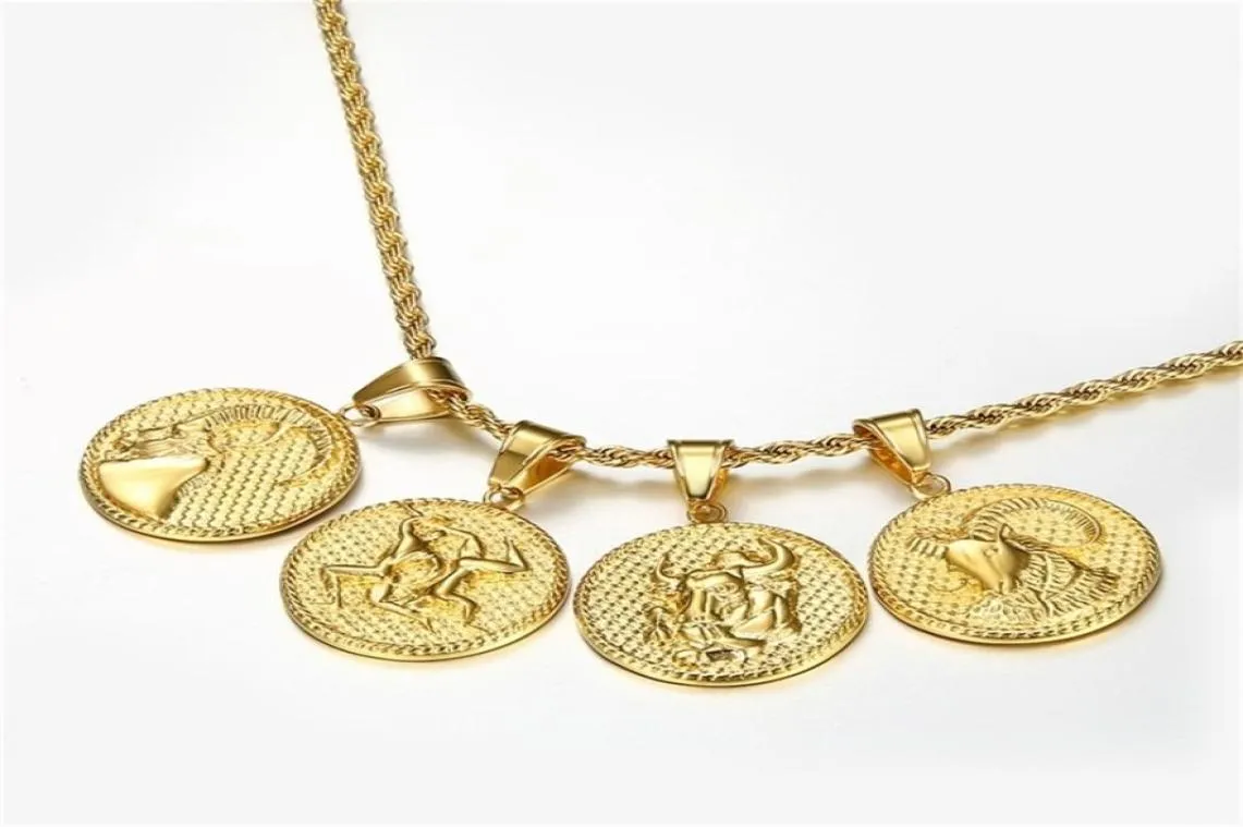 12 Collane con pendente Oroscopo Segno zodiacale per Uomo Donna Oro Ariete Leone 12 Costellazioni Collana con goccia Gioielli 2010137952003