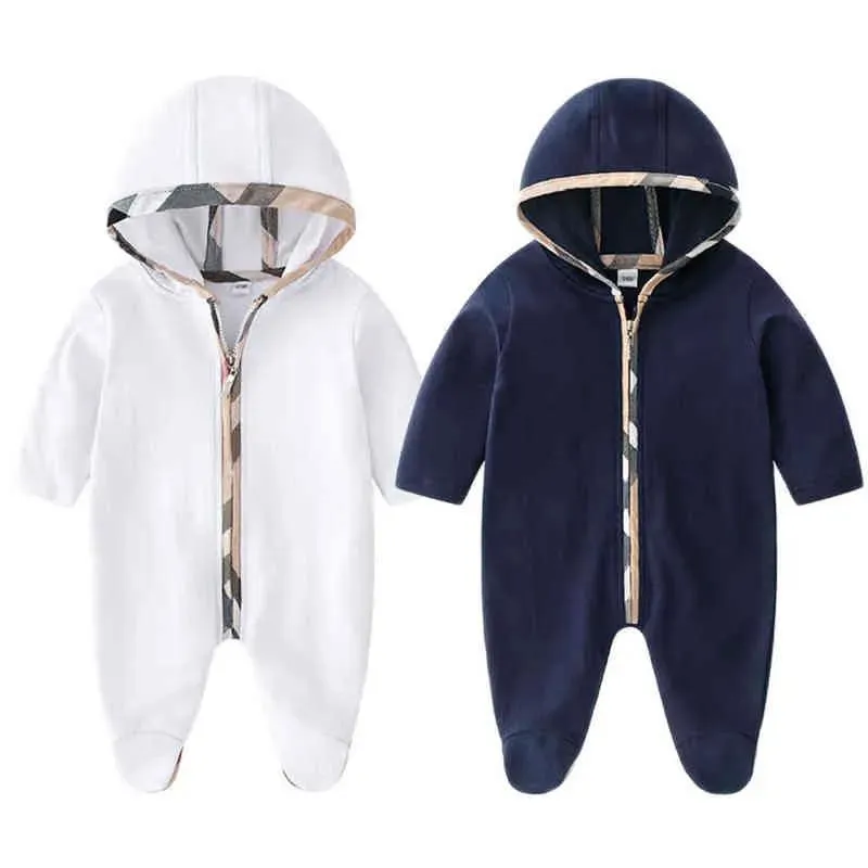 Barboteuses Marque de luxe bébé barboteuses à capuche Plaid nouveau-né coton vêtements filles garçon à manches longues Ropa Bebe foot combinaison vêtements A