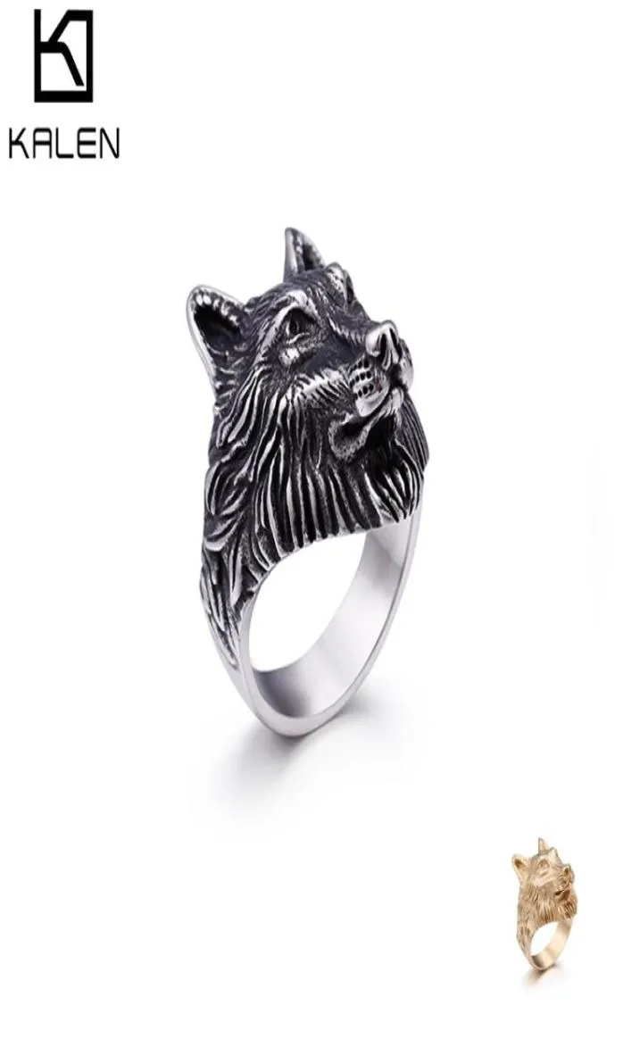 Punk acier inoxydable loup anneaux pour hommes taille 812 Vintage or Animal Viking nordique loup bagues gothique Biker bijoux 3883612