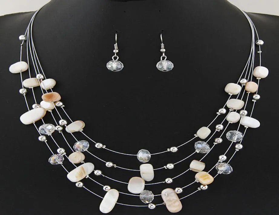 2019 moda vintage conjuntos de jóias coringa boêmio cristal multicamadas contas coloridas pedra declaração colar brincos set3064964