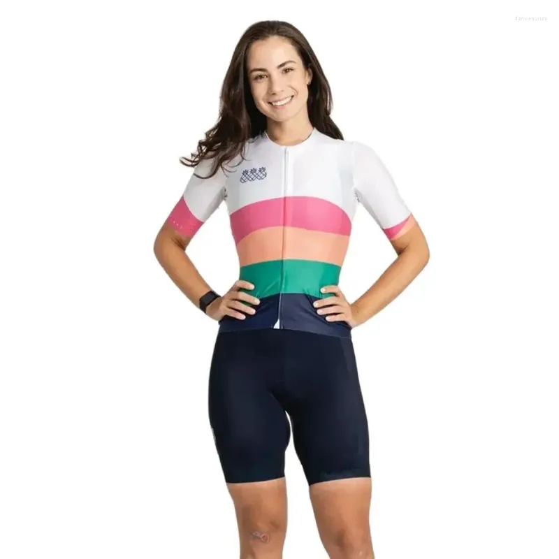 Racing sätter klassiska cykelkvinnors korta ärmströja snabba torra haklappshorts ciclismo maillot mujer road cykelkläder mtb cykeldräkt