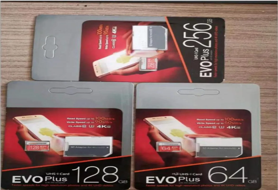 새로운 EVO 플러스 256GB 128GB 64GB 32GB 메모리 카드 UHSI U3 트랜스 플래시 TF 카드 어댑터 소매 패키지 4960456