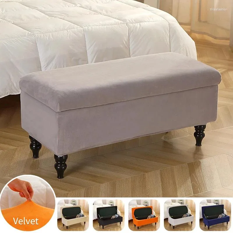 Chair Covers Solid Color Storage Stool Cover Elastic Velvet Bedside Ottoman Footrest Rectangle Piano Seat Slipcover Furniture Protector