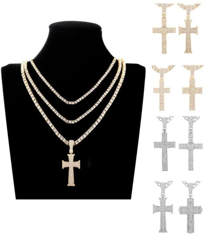 Collares colgantes 2022 Hombres Mujeres Hip Hop Collar cruzado con cadena de tenis de circón de 4 mm Iced Out Bling HipHop Joyería Regalo A2797667