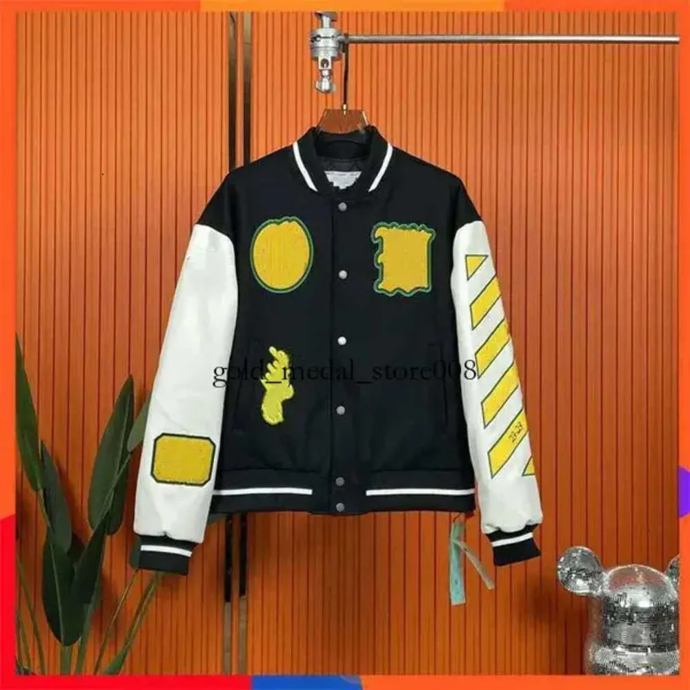 Off White Herbst Winter Marke Jacke Neuer Mantel männliche und weibliche Liebhaber OW Heavy Industry bestickte Wolle gespleißte Lederhülse 196