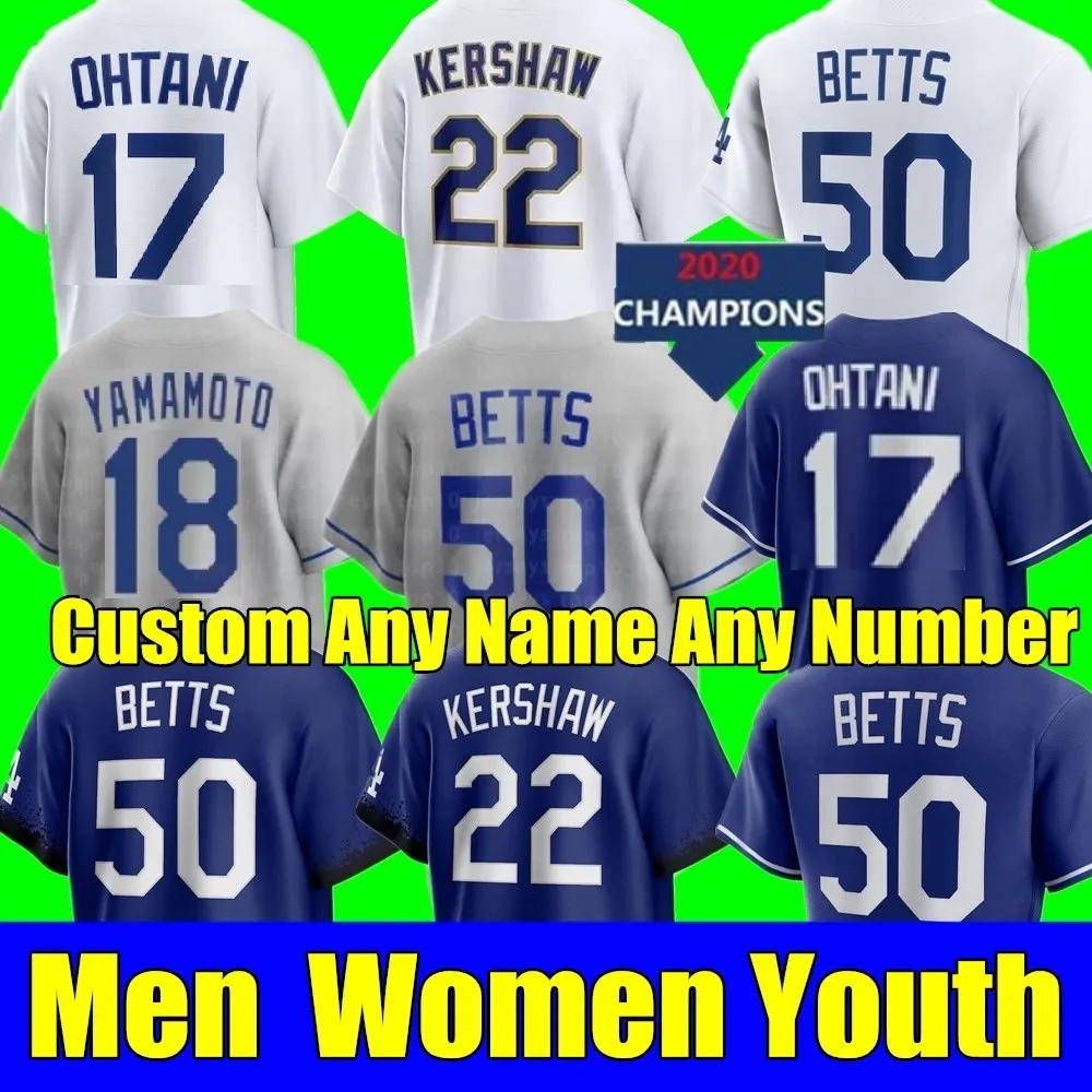 새로운 2024 Custom S-4XL 50 Mookie Betts Jersey 17 Shohei Ohtani Yoshinobu Yamamoto Freddie Freeman Baseball Dodgers Clayton Kershaw James Outman Urias 남녀 청소년