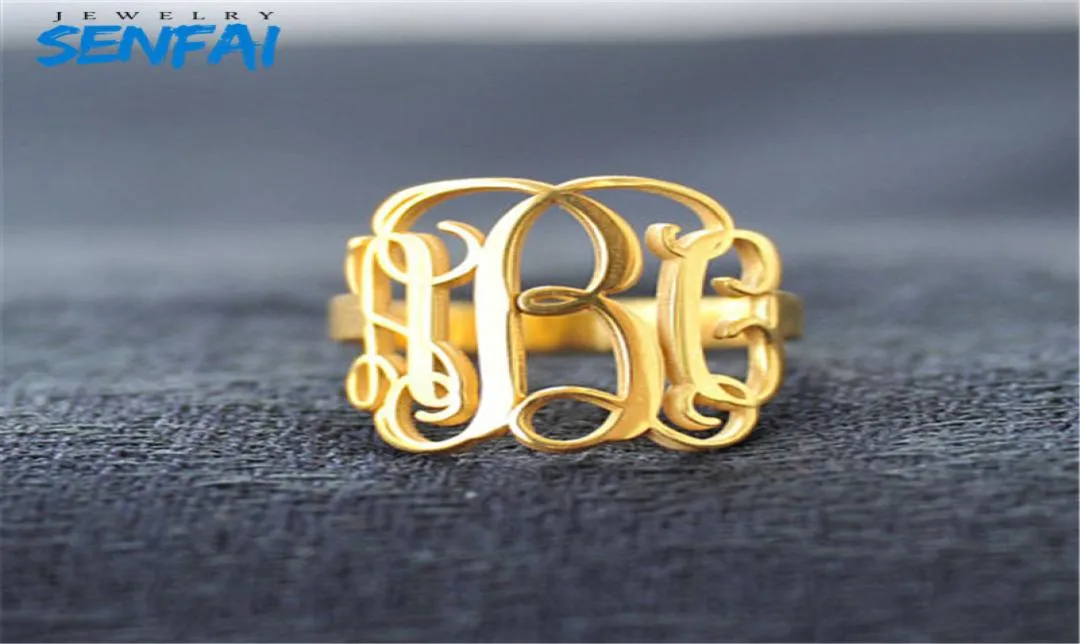 Privat anpassat personlighet Monogram Initialer CopperStainless Steelzinc Alloy Fashion Rings smycken för kvinnor 6692399