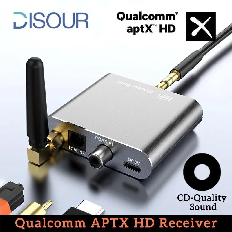 Connectors Csr Wireless Receiver Aptxhd Bt 5.2 Hifi Stereo Audio Adapter Support Coaxial Optical Fiber Aptxll for Headphone Tv Amplifier