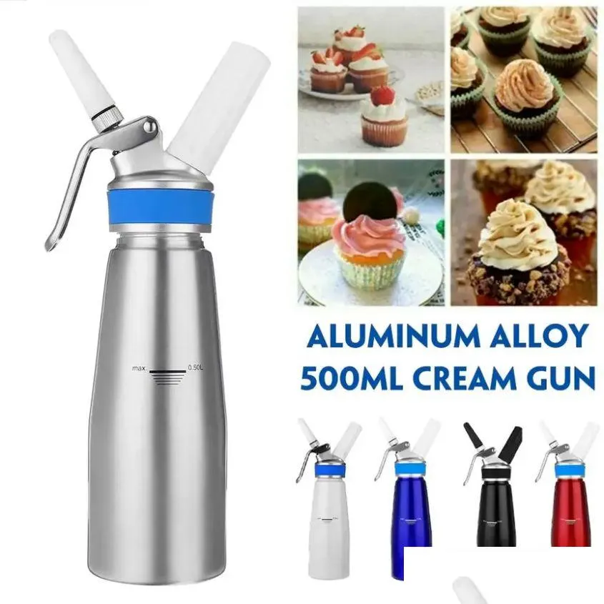 Utensílios de cozinha 500ml Alumínio Cream Gun Fresh Foamer Carregadores Espuma Chicoteada Sobremesa Dispenser Whipper Bolo Fazendo Ferramenta de Decoração Ss0 Ot7Yj