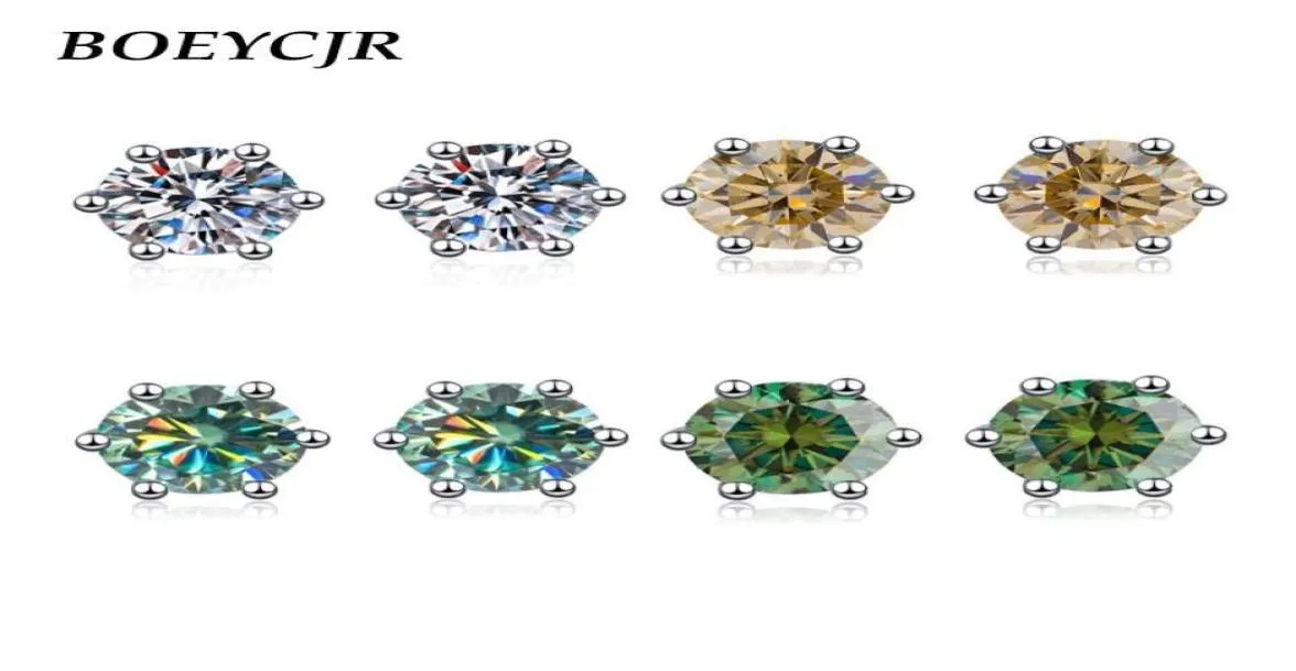 Stud BOEYCJR 925 classique 6 broches argent 0512ct bleu Moissanite VVS1 bijoux fins boucle d'oreille en diamant pour femmes cadeau 3578430