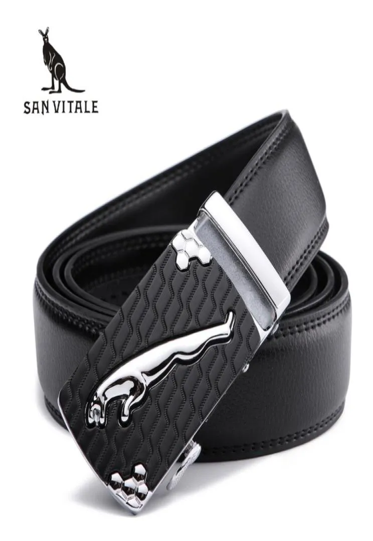 San Vitale Men Belts本物の革の高級デザイナーストラップ男性ベルトの男性自動バックルジーンズCintos Masculinos Ceinture Y198459101