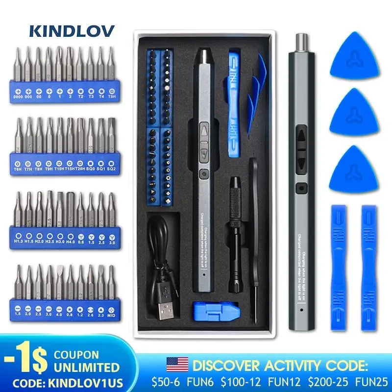 Schroevendraaiers KINDLOV Elektrische schroevendraaierset 50 in 1 Precisie Hex Torx-bits Magnetische schroevendraaiers met LED-licht Telefoonreparatie El