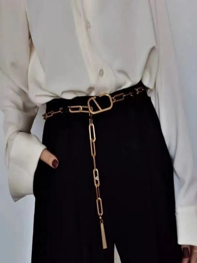 Womens Designers Chains Belts Fashion Luxury Designer Link Belt For Women Letter V Buckle Waist Chain Ladies Vintage Gold Waistban8744615