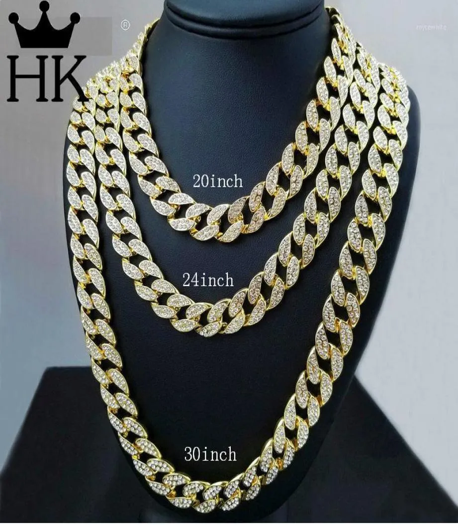 Iced Out Bling Strass Cristallo Finitura Goldgen Miami Cuban Catena a maglia Men039s Collana Hip Hop Gioielli 18 20 24 30 pollici N01684638