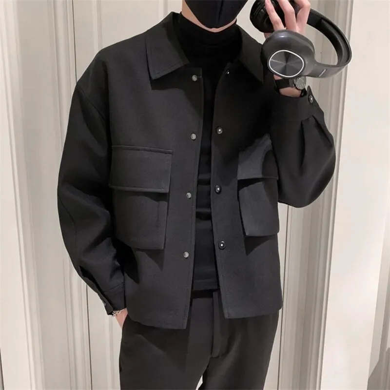 Winter Männer Graben Mantel Jacke Kurze Slim Fit Casual Mäntel Koreanische Einfarbig Steetwear Windjacke Turndown Kragen Outwear 231225