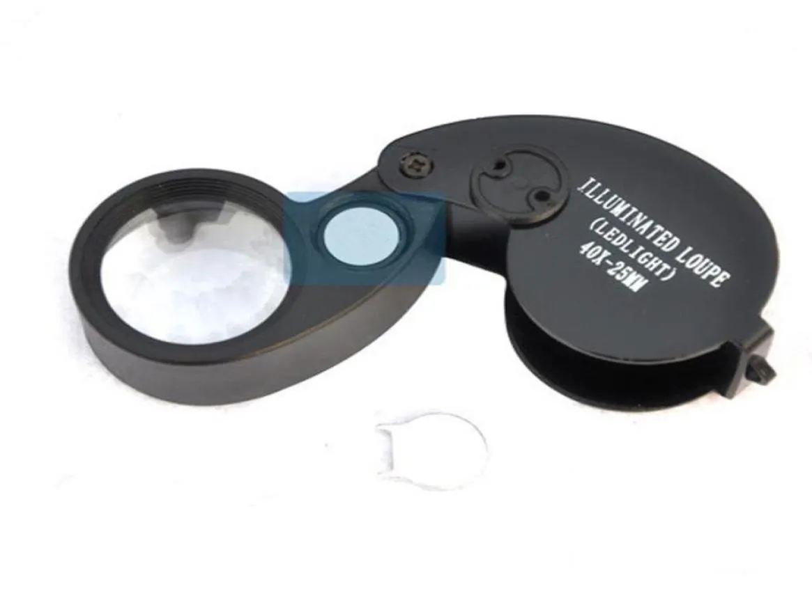 Pliage 40X 25mm lunettes loupe bijoux montre compacte Lupa lumière LED lampe loupe Microscope Lupas De Dumento Loupe6240185