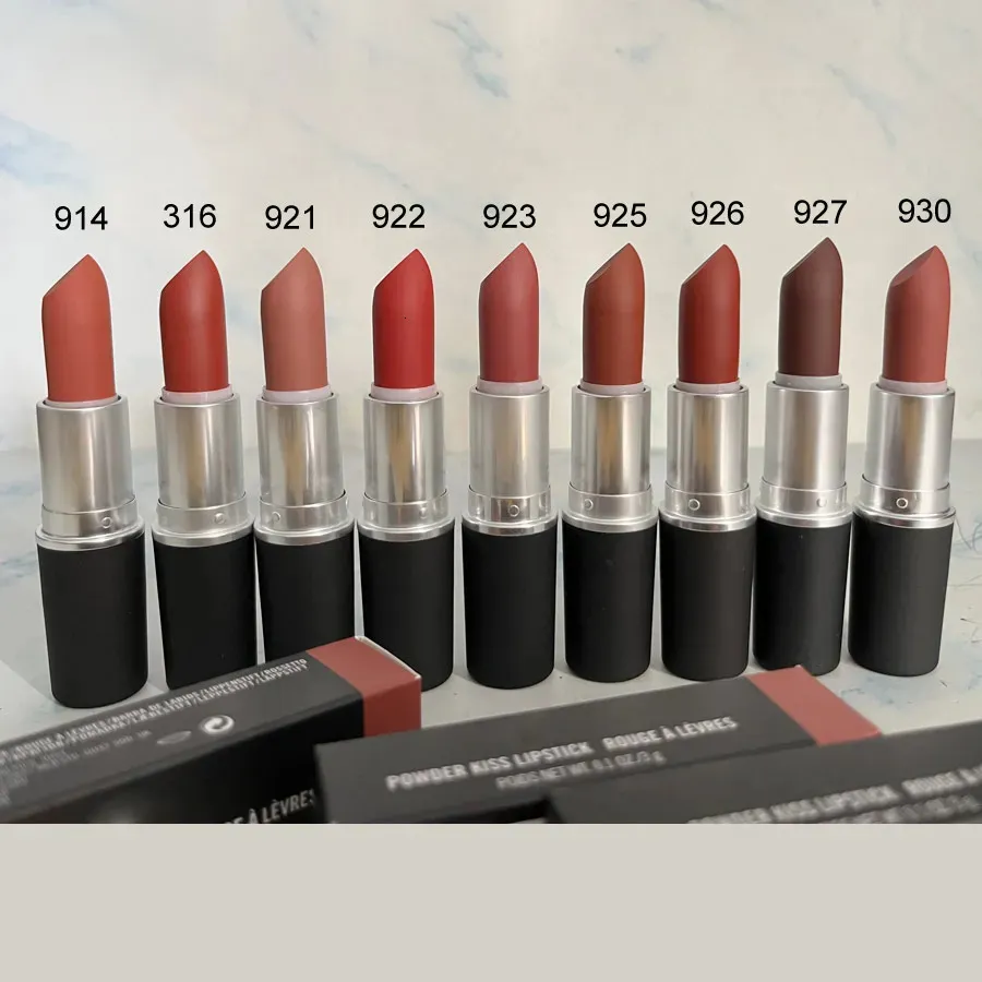 12 pcs Powder Kiss Lipstick Top Quality Aluminum Tube Brand Lips Makeup Sultry Move Moisturizing Lip Stick Stay Curious Nude 231225