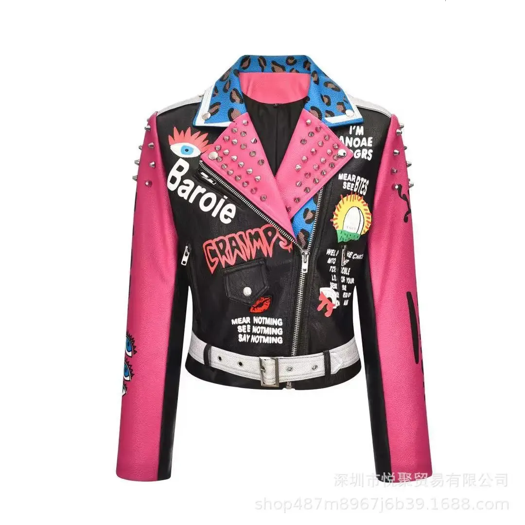Spring Skull Pattern Graffiti Short Leather Jackets For Punk Spring Skull Pattern Graffiti Short Leather Jackets For Punk