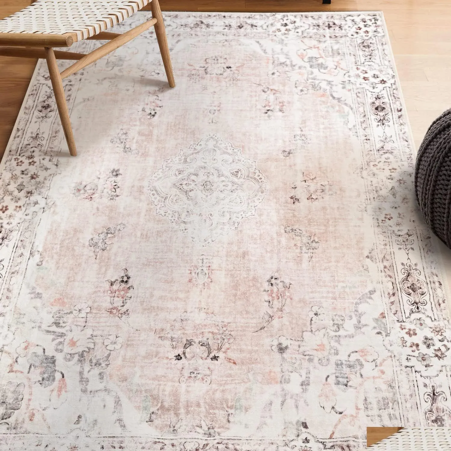 Mattor Boho Area Rug Washable Pink Small Non Slip Rugs för entré sovrummet sovrum kök hall vardagsrum tvätt inomhus matta sof otxhz