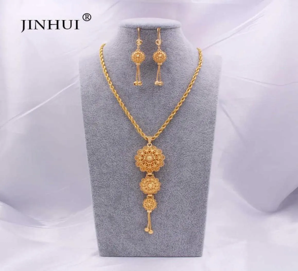 Jewelry sets 24K Ethiopian Gold Arabia Necklace Pendant Earring for women indian dubai African wedding Party bridal gifts set 21067977494