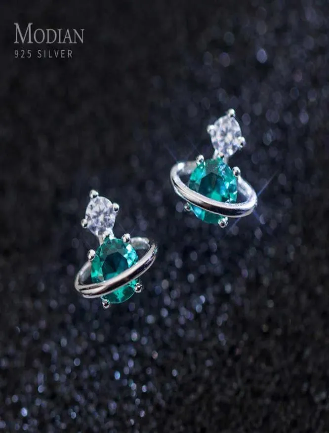 Utsökt planet studörhängen för tjejgröna kristallörar 925 Sterling Silver Antialllergy Jewelry Kid 2107076932752