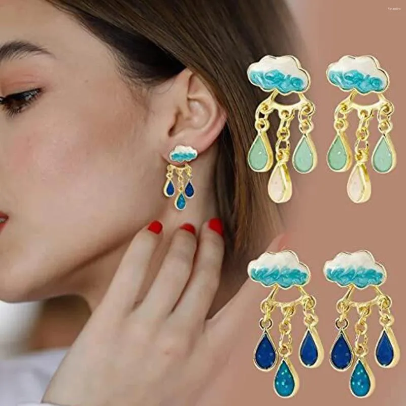 Orecchini pendenti Creative Cute Cloud Rain per le donne Coreano Blu Bianco Goccia di pioggia Orecchino a goccia Regali di gioielli per feste