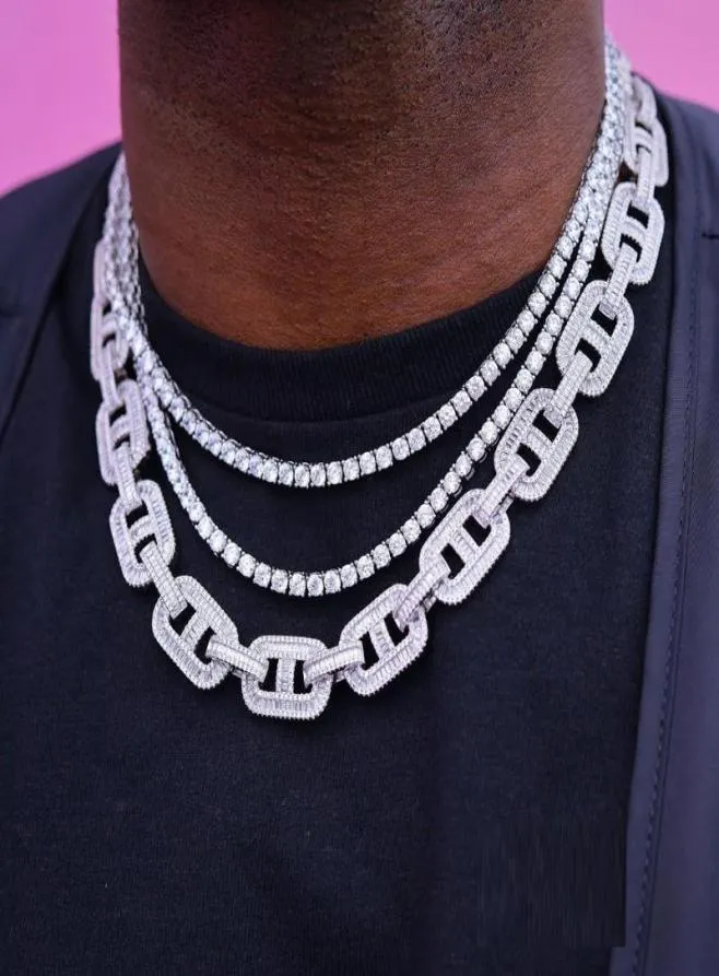 2020 hiphop glacé bling 5A baguette cz broche de verrouillage collier de chaîne à maillons cubains pour femmes hommes mode ras du cou bijoux cadeau entier7561150