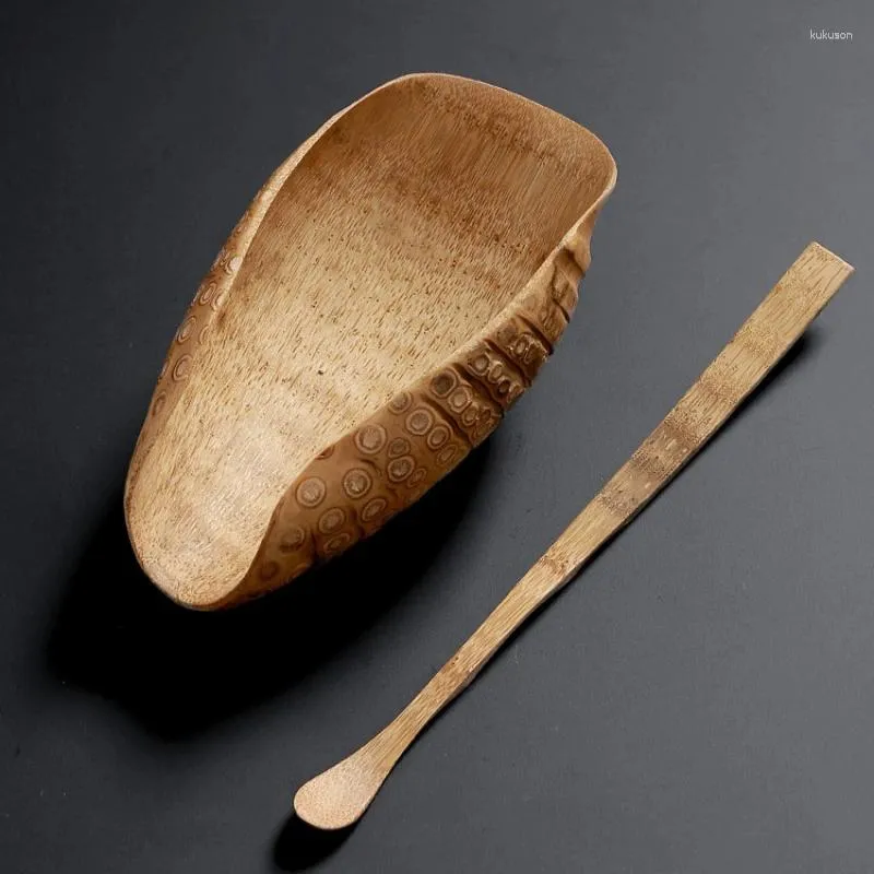 Tea Scoops Creative Old Bamboo Root Spoon Simplicity Household Teaware Two-Piece Set Handmade Stick Ceremony Attachment