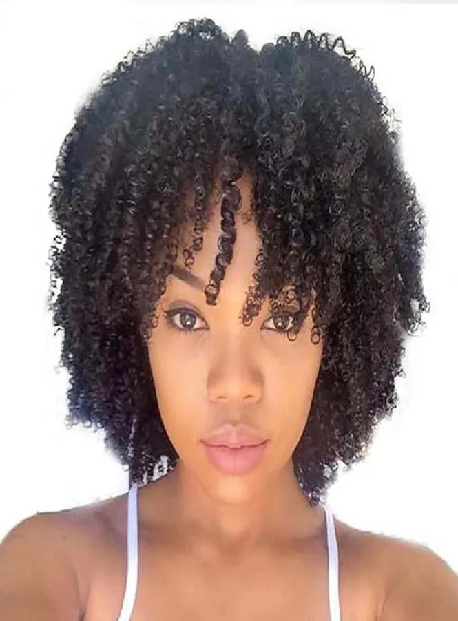 Parrucche sintetiche Parrucca afro riccia Naturale Kinkys Corta da donna con frangia per la moda nera Uso quotidiano3716400