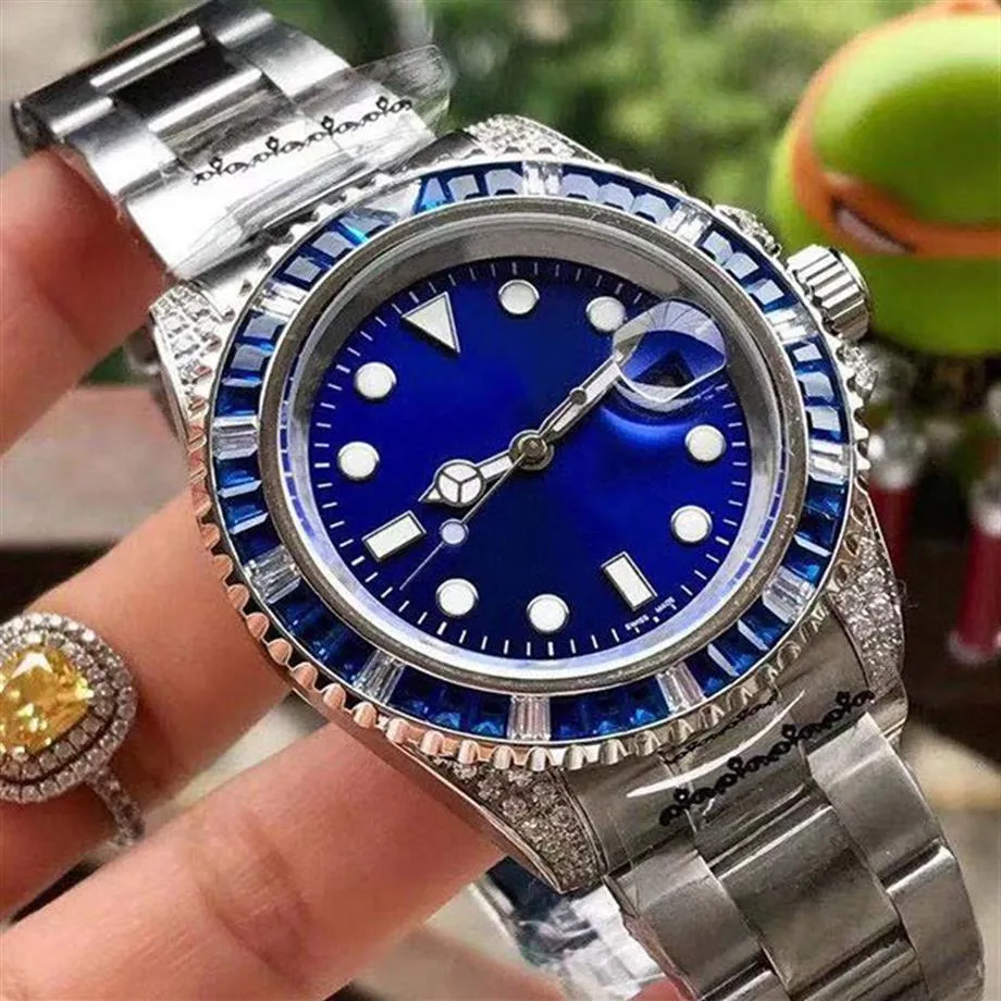 Fine Men's Watch 316 Rostfritt stålfodral Rem belagd glasfärgad röd diamant Bezel Automatisk mekanisk rörelse Diamet2296